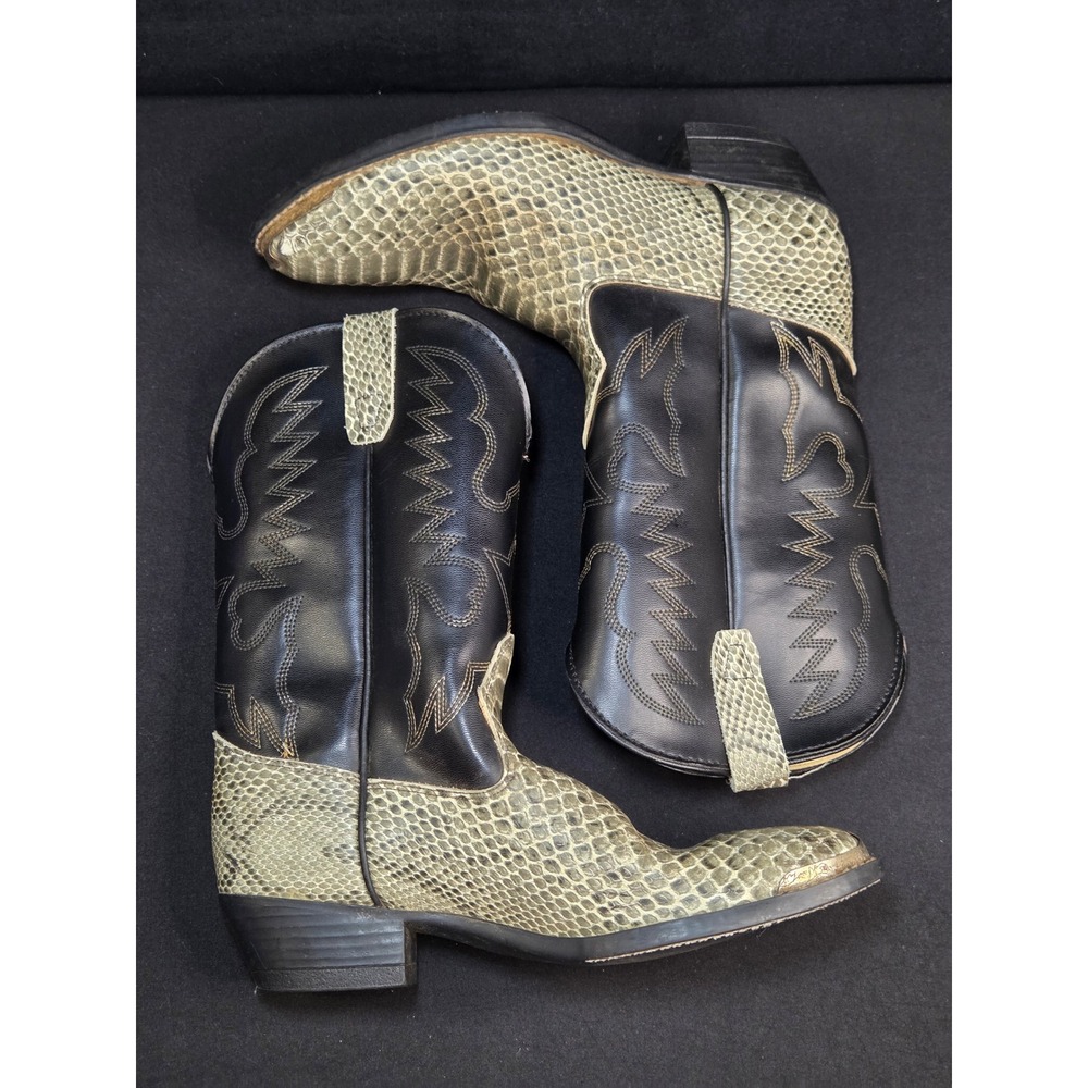 Laredo Mens Snakeskin Western Cowboy Boots Black Grey 2246 Size 6 D